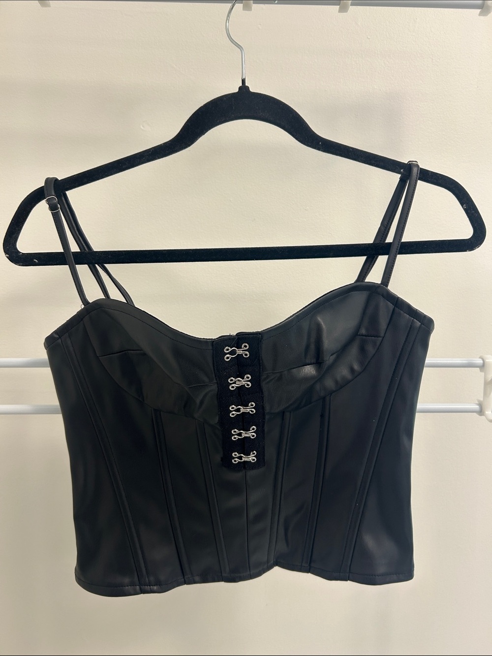 Fashion Nova Black Faux Leather Corset Crop Camisole